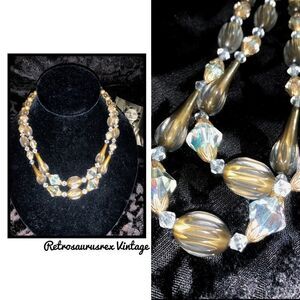 𝅺vintage Aurora Borealis Crystal & Copper Choker